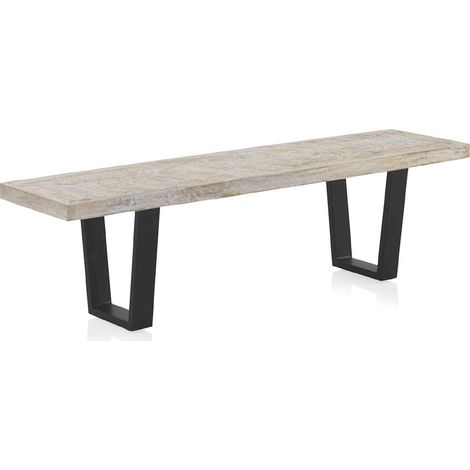Banc bois de manguier blanc patiné pieds métal noir design - blanc patiné bois naturel noir (1/5)