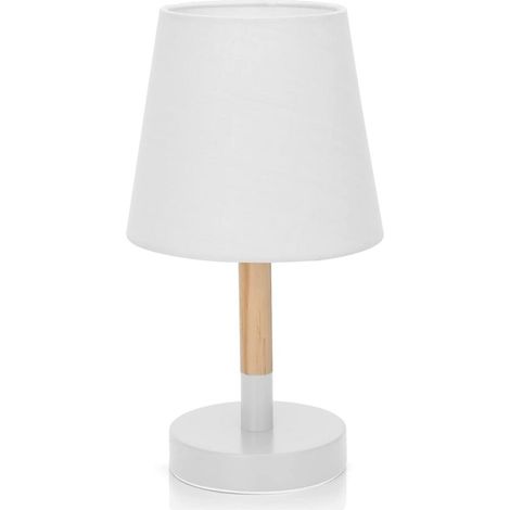 Lampe de Table Moderne en Bois avec Abat-jour en Tissu blanc (1/5)