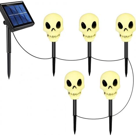 Piquets lumineux LED d'Halloween lot de 5 crânes grands yeux tige noire, lampe décorative extérieure IP65, tension 1,2V DT-7 (1/5)