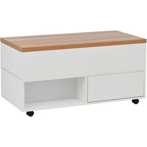Table basse - 100x50x52cm - 4 roulettes - 4 tiroirs - Blanc+Chêne (1/5)