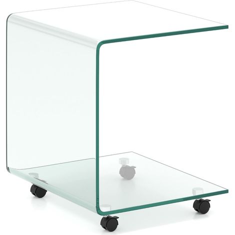C-förmiger Beistelltisch aus gehärtetem Glas mit Rollen (1/5)