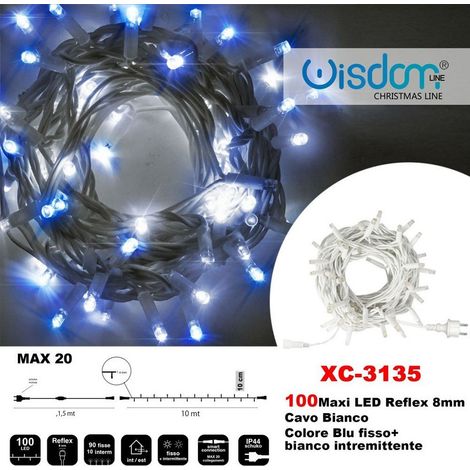 Wisdom - Catena Luminosa 100 Luci Led Lucciole Blu Fisso + Bianco Intermittente Xc-3135 -