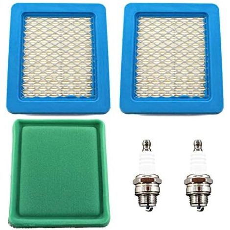 Lot de 2 filtres à air bougie dallumage pour moteur Briggs & Stratton 3 à 5 CV Quantum 625 650 675 tondeuse à gazon 491588 399959 491588S Wolf 2058411 John Deere PT15853 Oregon 30-710 (1/5)