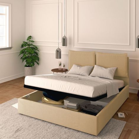 Baldiflex Letto Contenitore Matrimoniale 160x190 Licia in Ecopelle con Rete a Doghe colore Beige (1/5)