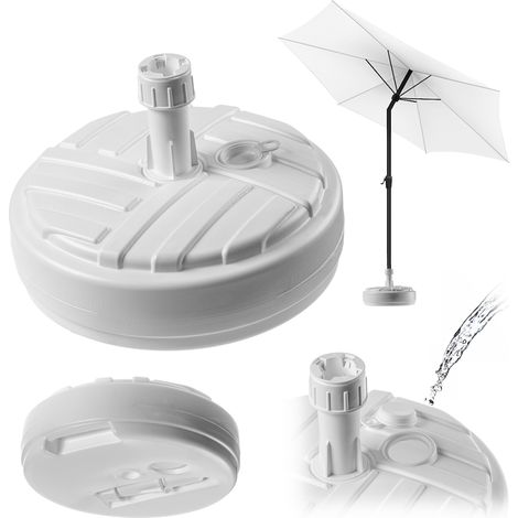 KADAX Base Redonda para Sombrilla - Relleno con Arena o Grava - Soporte de Plástico para Jardín, Terraza, Playa - Versión 1 Redonda - Blanco