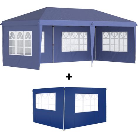 Conjunto de carpa incluye 1 carpa plegable 6x3 m impermeable con 4 laterales desmontables y 2 paredes laterales 3x2 m para carpa 3x3 m o 3x6 m azul (1/5)