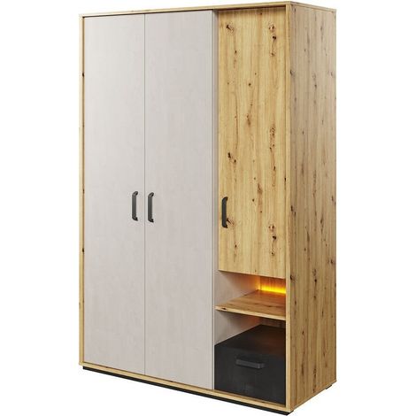 Armoire Orlveno 101 , 195x130x52cm, Portes d'armoire: Avec des charnières, Nombre d'étagères: 6, LED: Disponible