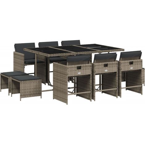 vidaXL Set da Pranzo da Giardino 11pz con Cuscini in Polyrattan Grigio