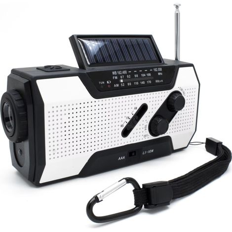 Filiyano – lampe torche – Radio avec générateur d'énergie solaire 2000 MAH et lampe torche (blanche)