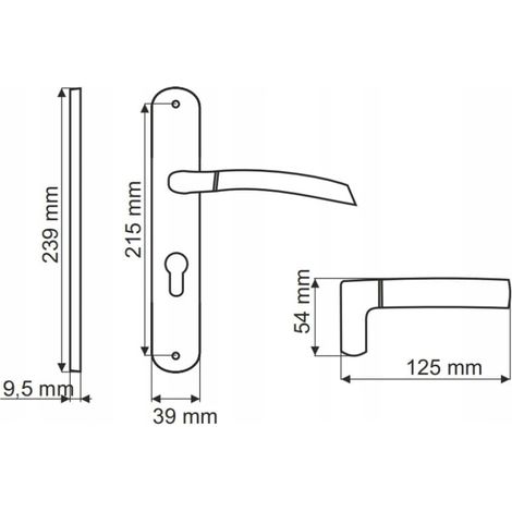 Poignée de porte intérieure, plaque longue pour insertion, nickel brossé