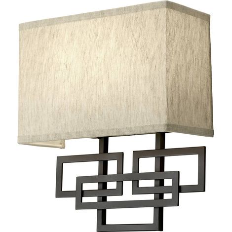 Wandleuchte Lampe Flurlampe Bronze 2 Flammig H 29,2cm Leinenschirm Arcylic-Linse (1/5)