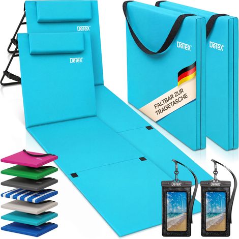 DETEX® Tappetino da mare Schienale imbottito Poggiatesta Regolabile Pieghevole 158x56x45,5cm 100% poliestere materassino lettino prendisole da spiaggia pisicina 2x Türkis (de) (1/5)