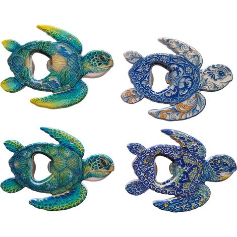 Set de 4 abrebotellas imán de melamina tortuga azul turquesa (1/4)