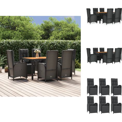 Gartenmöbel-Sets - Living 7-tlg. Garten-Essgruppe mit Kissen Schwarz Poly Rattan (1/5)