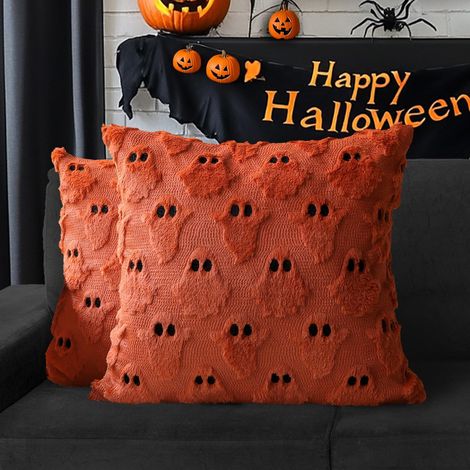 taies d'oreiller fantôme Halloween housses de coussin brodées 3D en moelleux . 45 x 45 cm 45 cm 45 x Tissu Orange (1/5)