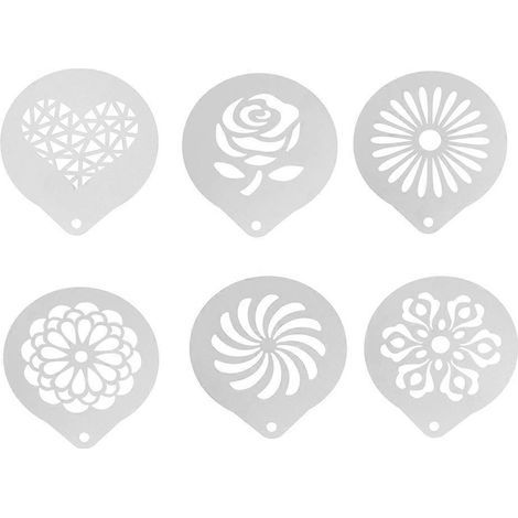 Lot de 6 pochoirs à café en acier inoxydable pour la création de motifs de café à faire soi-même-9.5X8.5X0.02CM-Silver (1/4)