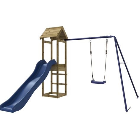 Aire de jeux d'extérieur balançoires toboggan portiques robuste jeux jardin 238 x 315 x 194 cm bois de pin imprégné (1/5)