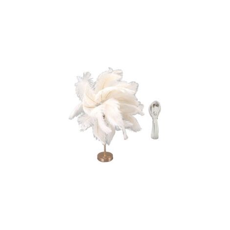 Lampe de table en plumes d'autruche rechargeable, lampe de décoration romantique moderne, lampe de chevet de chambre à coucher pour la décoration de la maison, blanche