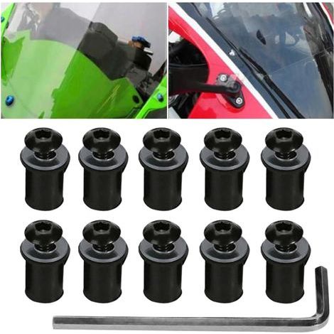 Kit de 10 boulons de pare-brise, vis de modification universelles pour pare-brise, vis de fixation pour moto, accessoires automobiles multifonctionnels (noir) (1/5)