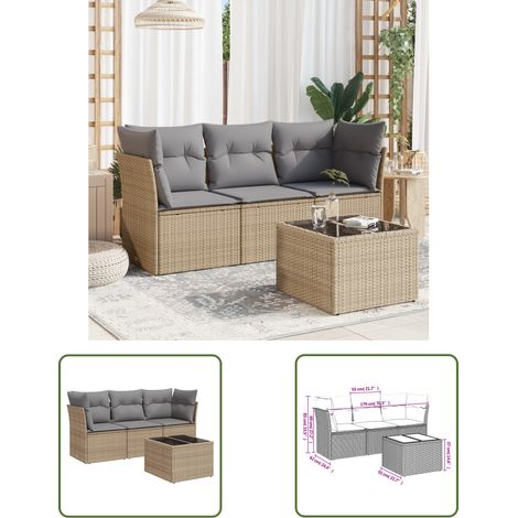 The Living Store 4-tlg. Garten-Sofagarnitur mit Kissen Beige Poly Rattan - Gartenmöbel - Esszimmergarnituren - Outdoor Möbel - Lounge Set - Rattan Sofa (1/3)