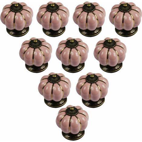 royaluxe - Lot De 10 Boutons De Meuble En Céramique De Style Européen Vintage Et En Forme De Citrouille Pour Commode, Armoires Et Tiroirs, Pink (1/5)