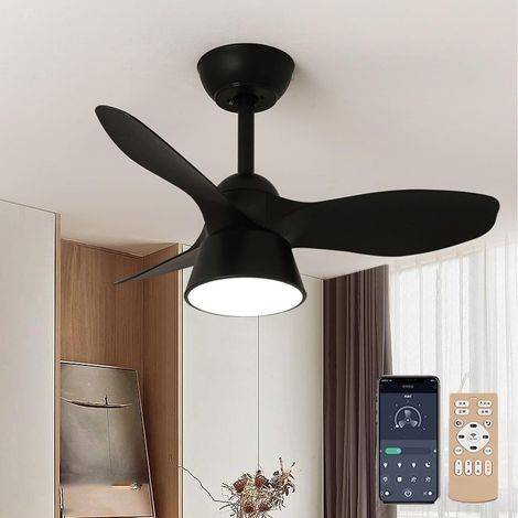 Ventilateur de Plafond LED 80 cm avec Moteur DC Réversible et Télécommande,Noir (1/5)