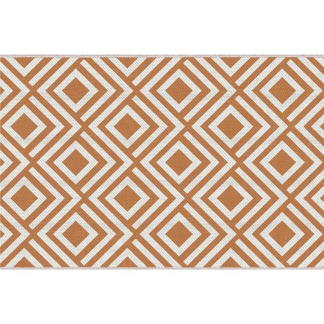 Tapis d'extérieur réversible 182 x 274 cm, imperméable, en plastique, pour terrasse, patio, camping ou plage, rouge et blanc. (1/5)