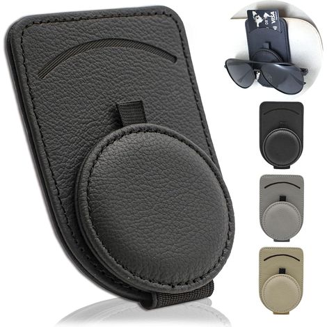 Clip per occhiali da sole per aletta parasole (per occhiali e carte) – 1 pezzo, nero, porta occhiali da sole in pelle, porta occhiali da sole per aletta parasole auto (1/4)