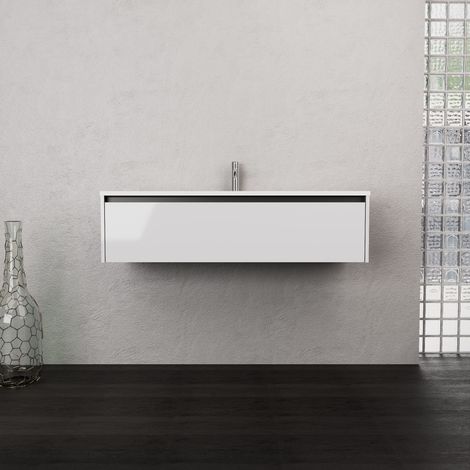 Inda - Badezimmerschrank 1 Schublade B.120 mit mattiertem Waschbecken / Hochglanzweiß - Smeraldo