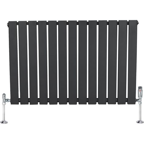Radiateur Plat à 1 Colonne & Vannes 600 x 910 mm en Acier Gris Anthracite Chauffage Centrale Moderne Horizontale Monté Sur Mur Cuisine Salle de Bain [Brosse de Nettoyage & Supports INCLUSES]