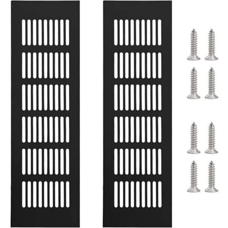 2er-Pack rechteckige Lüftungsgitter aus Aluminiumlegierung mit 8 Schrauben, Schwarz, 250 x 80 mm FLITI