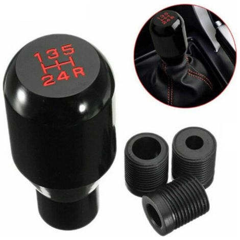 Pomos de palanca de cambios, pomo universal de 5 velocidades, pomo de metal para palanca de cambios manual con 3 adaptadores (8 mm, 10 mm, 12 mm) para coches manuales - Negro