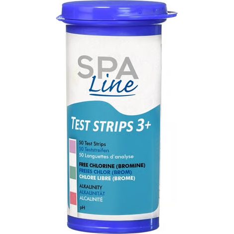 SpaLine Test Strips 3+ Teststreifen 50 Wasserteststreifen für pH, Chlor, Brom, Alkalinität