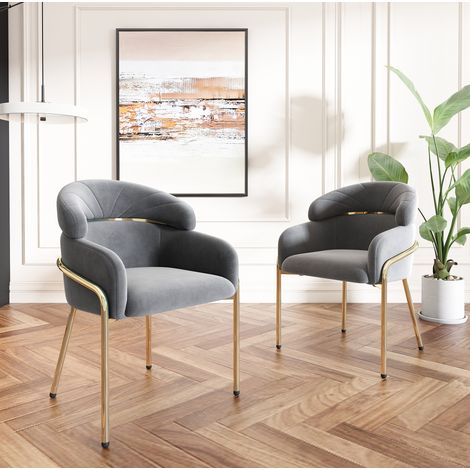 Silla de comedor 2 piezas en terciopelo gris con patas de metal, estilo elegante y cómodo,54x57x79cm (1/5)