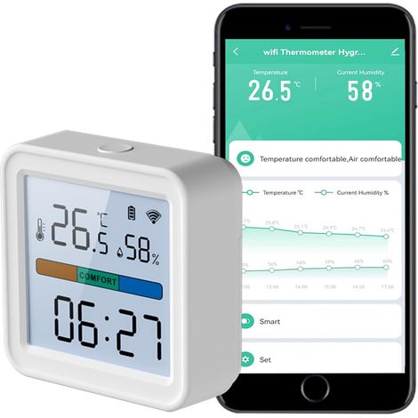 Thermomètre WiFi Hygromètre : capteur d'humidité de température intérieure avec contrôle d'application, écran LCD de 3,75", stockage intelligent des données (WiFi) (1/5)