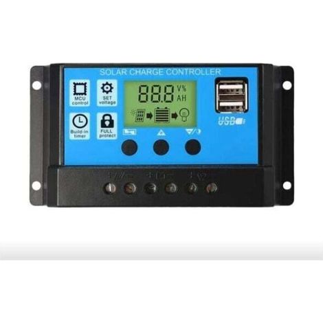 Solar Panel Charge Controller LCD Display 12V/24V 30A Dual USB Ports 1347035cm Blue MNS MUMU (1/4)