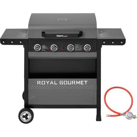 Royal Gourmet GL4001 4 Brenner Gasgrill, Grillwagen mit insgesamt 10 kW Leistung, klappbaren Seitenablagen, Ablagekorb, Haken, Thermometer und Piezozündung, Camping Gasgrill, Garten Gasgrill, Outdoor  (1/5)