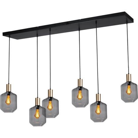 Lampe suspendue 6 lumières - dorée - Porto avec des verres à fumée Jagger - 2711-05-02-130-25611