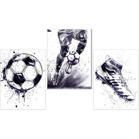 Lot de 3 Football Posters Noir et Blanc Bleuâtre Toiles Tableau Salon Tableau Decoration Murale Poster Mural pour Salon ou Chambre à Coucher Sans Cadre (30 × 40 cm) (1/5)