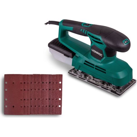 Vonroc – Ponceuse vibrante 240W – Vitesse variable 6000-11000/min – Plateau 90x187mm – Aspiration poussière avec filtre (1/6)