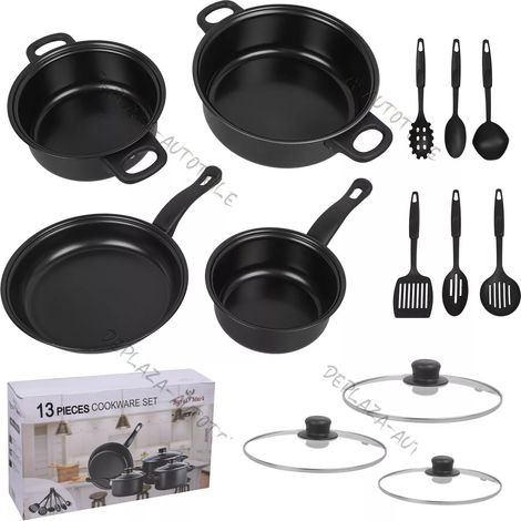 13 pièces Ustensiles de cuisine, Revêtement antiadhésif, Couvercle en verre, Orifice vapeur, Pour cuisson quotidienne(Q3 : Nouveaux produits pour le mois d'août) (1/5)