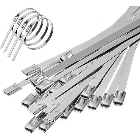 20 x Metal Cable Ties 300 x 4.6 mm, Stainless Steel Cable Ties, Heavy Duty Cable Ties, Self-Locking Stainless Steel Hose Clamp, for Exhaust Winding Cables, Fences (1/3)