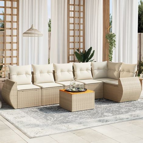 Set sofás de jardín 7 piezas y cojines ratán sintético beige vidaXL (1/3)