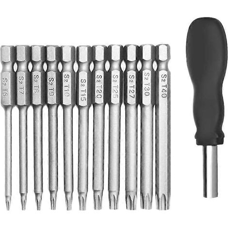 Jeu de 11 embouts Torx 75 mm à tige hexagonale T6-T40 avec 1 poignée (1/5)