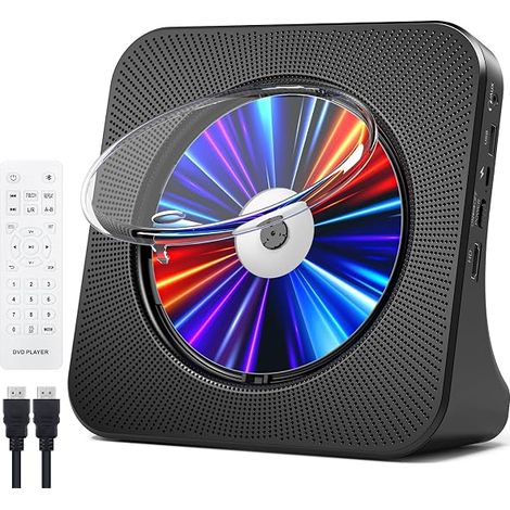 Lecteur DVD CD Bluetooth avec haut-parleur Prise en charge de la télécommande Radio FM avec lecture de cartes USB 3,5 mm AUX Réveil Prise casque Housse anti-poussière