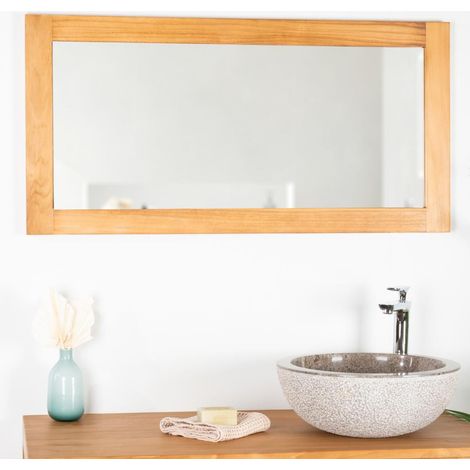 Wanda Collection – Miroir simple de salle de bain 100x50 cm – Bois massif teck – Fixation murale – Ambiance cocooning et chaleureuse
