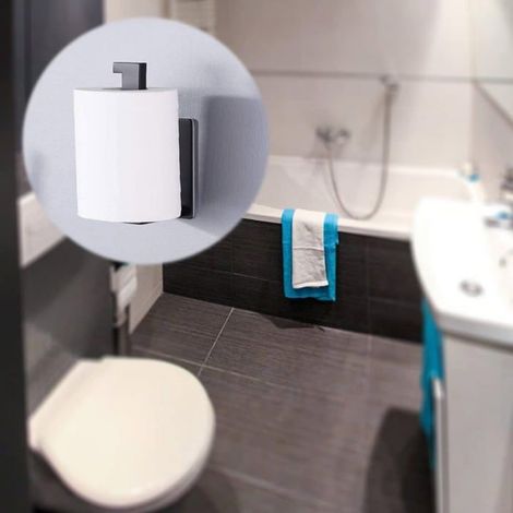 Porte-Papier Toilette Noir Acier Inoxydable, Non Poreux + 2 Crochets Porte-Serviettes Autocollants Salle de Bain Cuneary (1/4)