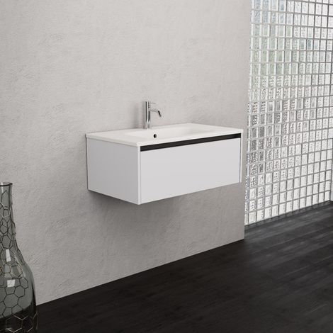 Inda - Meuble de salle de bain 1 tiroir L.80 avec vasque mate / (1/5)