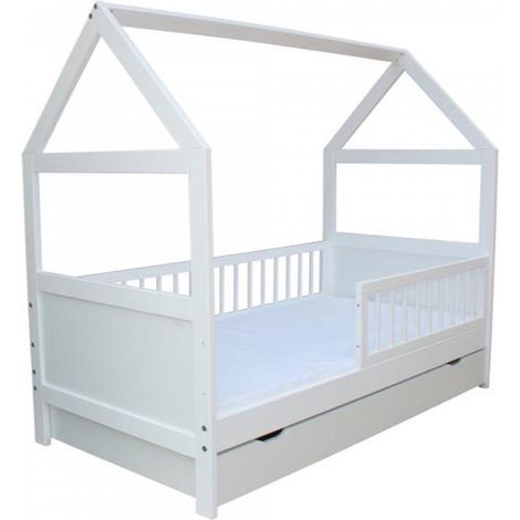 Viking Choice – Lit cabane en bois de pin massif 140 x 70cm – Barrière antichute – Tiroir de rangement – Design scandinave pour enfants (1/4)