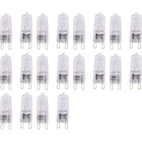 Lot de 20 Ampoules G9 Halogènes 60W Transparentes Intensité Variable Blanc Chaud 2800K Lustres Pendentifs (1/5)